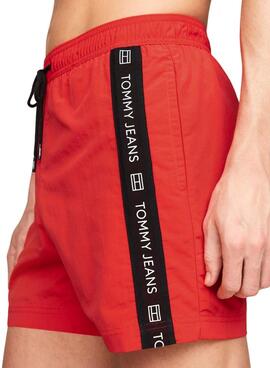 Bañador Tommy Jeans  Drawstring Side Tape Rojo Para Hombre