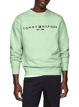 Sudadera Tommy Hilfiger Logo Verde Menta Para Hombre