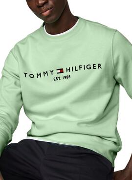 Sudadera Tommy Hilfiger Logo Verde Menta Para Hombre