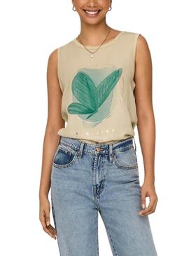 Camiseta Only Flora Beige Para Mujer