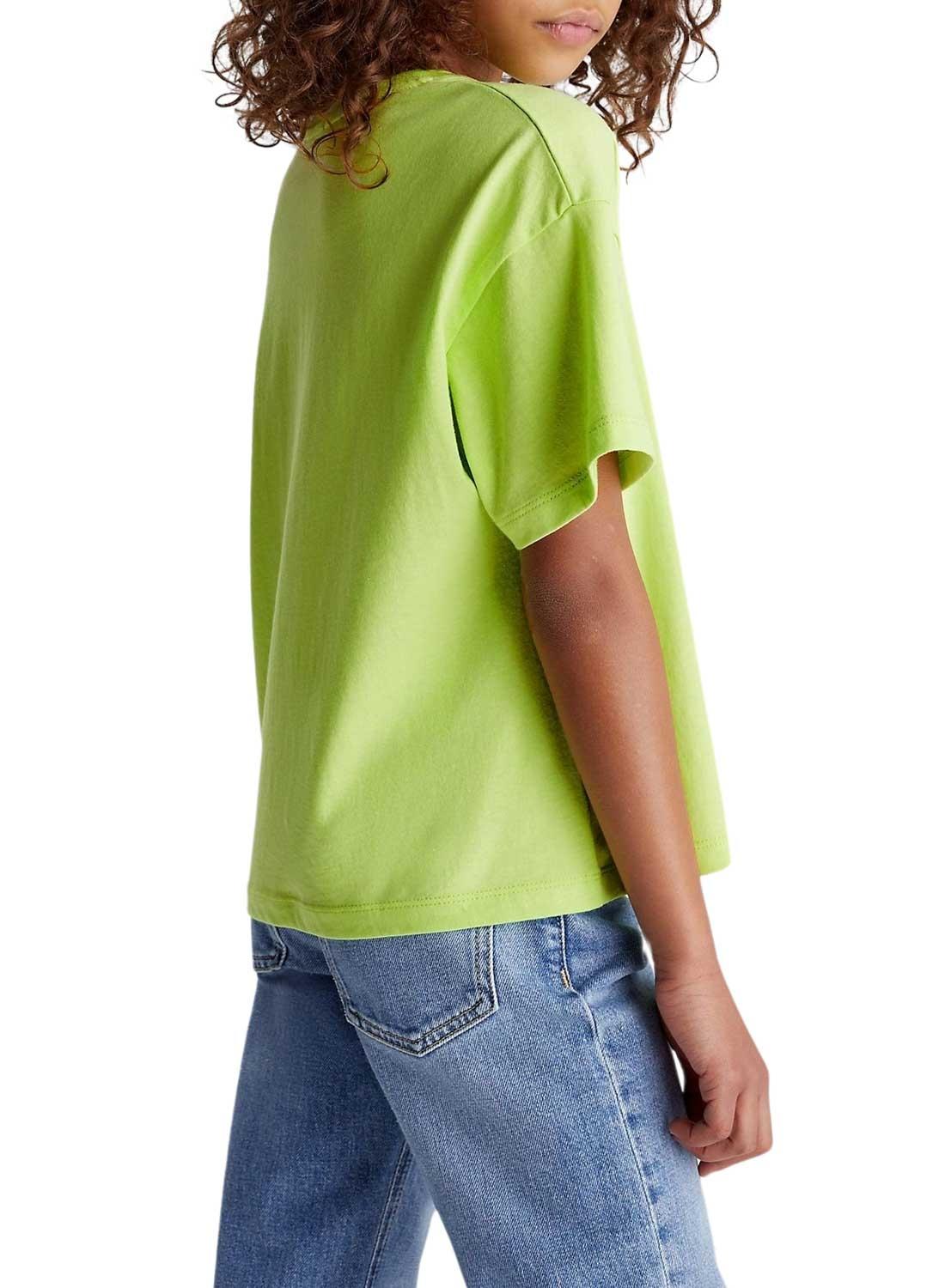 Camiseta Calvin Klein Logo Boxy Verde Para Niña