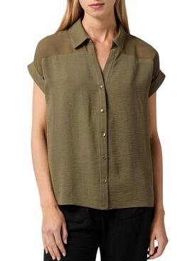 Camisa Naf Naf Semitransparente Verde Para Mujer