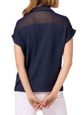 Camisa Naf Naf Semitransparente Marino Para Mujer