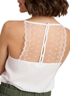 Top Naf Naf Encaje Blanco Para Mujer