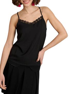 Top Naf Naf Encaje Negro Para Mujer