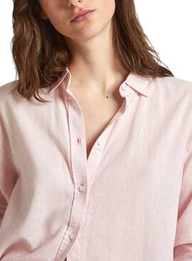 Camisa Pepe Jeans Philly Lino Rosa Para Mujer