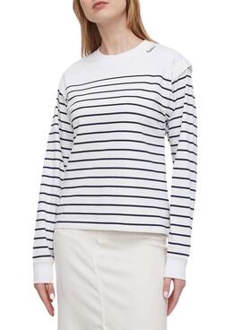 Jersey Pepe Jeans Jena Blanco y Azul Para Mujer