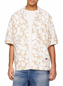 Camisa Tommy Jeans Relaxed Floral Aop Beige Para Hombre