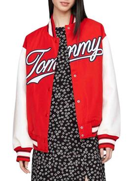 Cazadora Tommy Jeans Letterman Rojo Para Mujer
