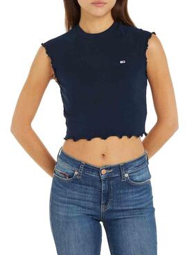 Top Tommy Jeans Slim Crop Babylock Marino  Para Mujer