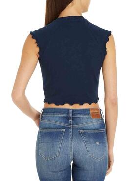 Top Tommy Jeans Slim Crop Babylock Marino  Para Mujer