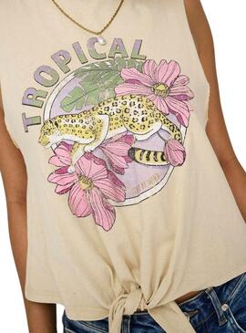 Camiseta Only Lucy Knot Eagle Beige Para Mujer