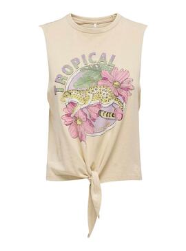 Camiseta Only Lucy Knot Eagle Beige Para Mujer