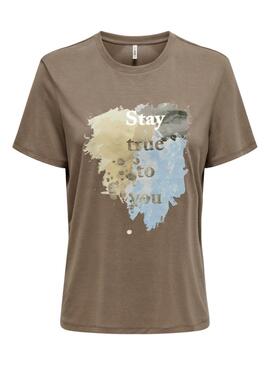 Camiseta Only Free Leaf marrón Para Mujer