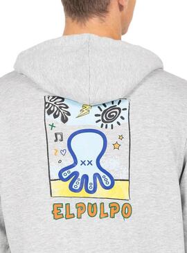 Sudadera El Pulpo Estampado Artístico Gris Para Hombre