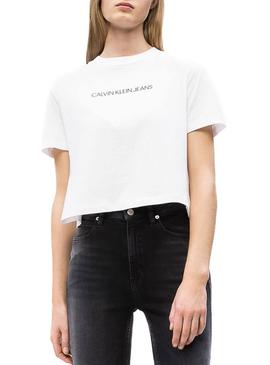 cura Al por menor venganza Camiseta Calvin Klein Shrunken Crop Blanco Mujer