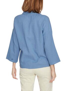 Camisa Vila Vilania Button 3/4 Azul Para Mujer