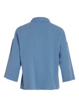 Camisa Vila Vilania Button 3/4 Azul Para Mujer