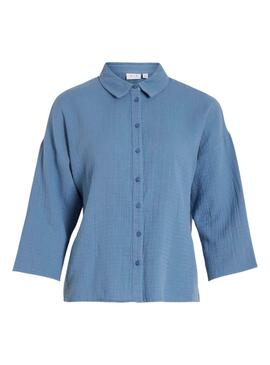 Camisa Vila Vilania Button 3/4 Azul Para Mujer