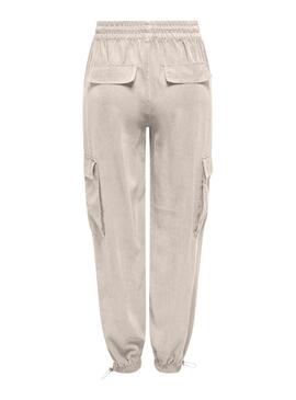 Pantalón Only Aris Parachute Cargo Beige  Para Mujer