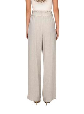 Pantalón Only Siesta Cinturón Lino Beige Para Mujer