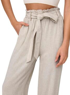 Pantalón Only Siesta Cinturón Lino Beige Para Mujer