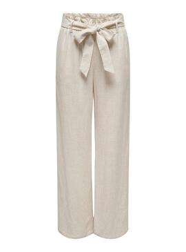 Pantalón Only Siesta Cinturón Lino Beige Para Mujer