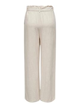 Pantalón Only Siesta Cinturón Lino Beige Para Mujer