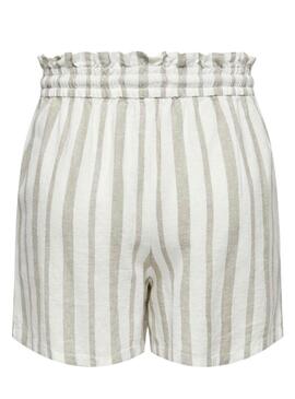 Shorts Only Caro Lino Listas Beige Para Mujer