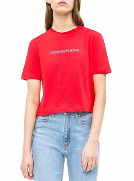 Camiseta Calvin Klein Shrunken Crop Mujer Rojo