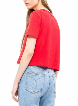 Camiseta Calvin Klein Shrunken Crop Mujer Rojo