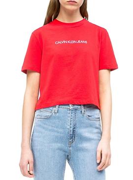 Camiseta Calvin Klein Shrunken Crop Mujer Rojo