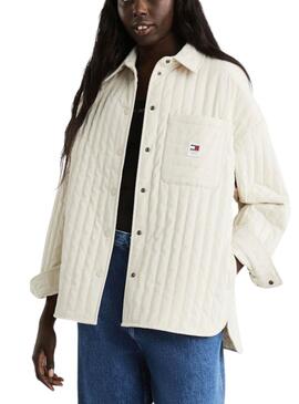 Sobrecamisa Tommy Jeans Quilted Beige Para Mujer