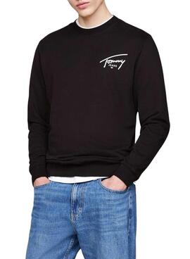 Sudadera Tommy Jeans Logo Signature Crew negro para hombre
