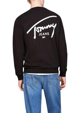 Sudadera Tommy Jeans Logo Signature Crew negro para hombre