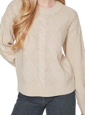 Jersey Vila Vilou punto entrelazado beige para mujer