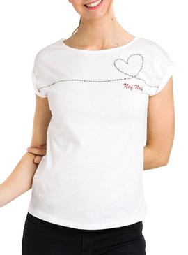 Camiseta Naf Naf Heart Blanco Mujer