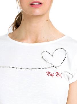 Camiseta Naf Naf Heart Blanco Mujer