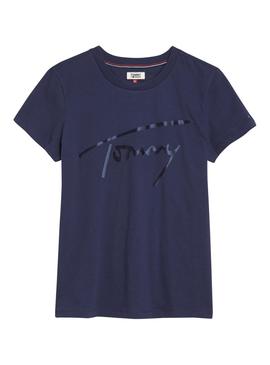 Camiseta Tommy Jeans Satin Signature Azul Mujer