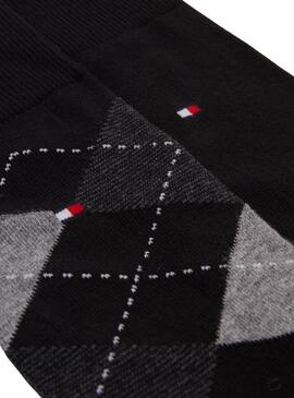 Pack dos calcetines Tommy Hilfiger negro y rombos para hombre