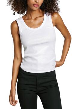 Camiseta Pepe Jeans Lacey canalé blanco para mujer