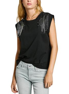 Camiseta Pepe Jeans Lydia con strass negro para mujer