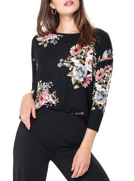 Camiseta Only Elcos Negro Flores Mujer