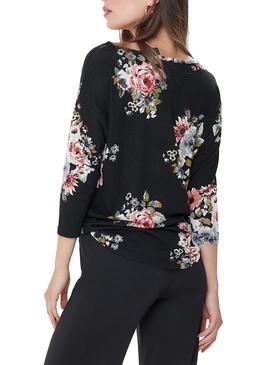 Camiseta Only Elcos Negro Flores Mujer