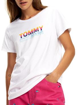 Camiseta Tommy Jeans Multstripe Corp Logo Blanco
