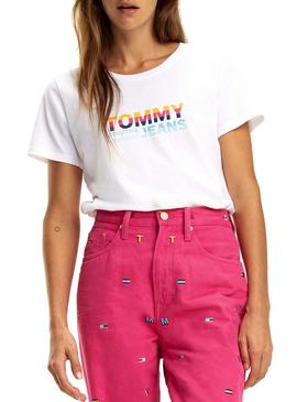 Camiseta Tommy Jeans Multstripe Corp Logo Blanco
