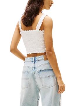  Top Tommy Jeans Smock Varsity en blanco para mujer  