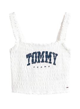  Top Tommy Jeans Smock Varsity en blanco para mujer  