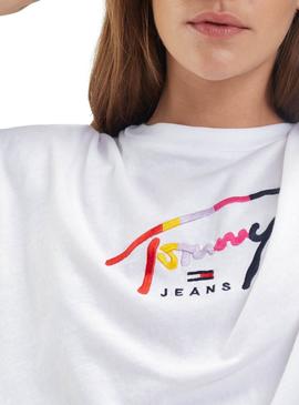 Camiseta Tommy Jeans Cropped Blanco Para Mujer
