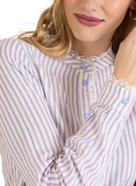 Camisa Naf Naf rayas azul y rosa para mujer